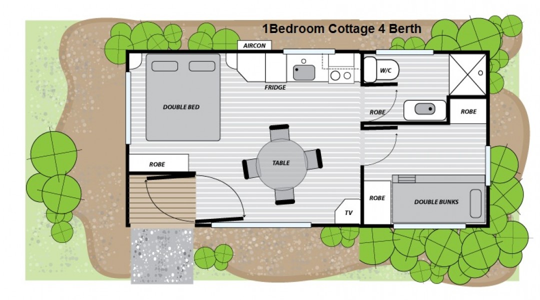 Melbourne BIG4 One Bedroom Cottage Sleeps 4 Floor Plan